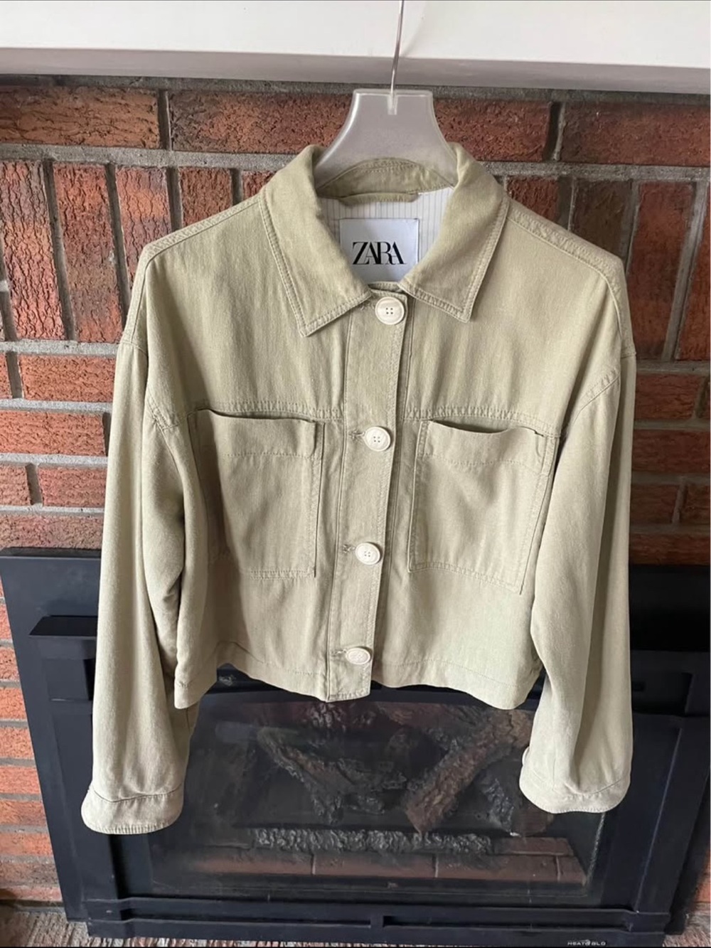 ZARA Light Olive Cropped Button-Front Jacket